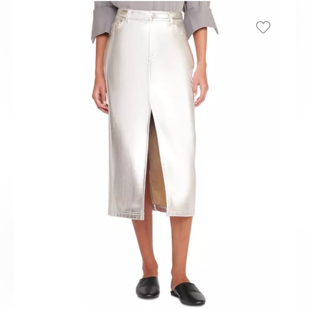 Silver Front Slit Midi Skirt